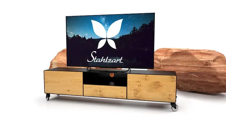 tv-lowboard-schwarz-eiche-metall-holz-industrial-massivholz-modern-160-cm-wohnzimmer-wildeiche-design-hifi-mit-2-schubladen-klappe-stahlzart-dot-1