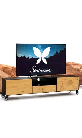 tv-lowboard-schwarz-eiche-metall-holz-industrial-massivholz-modern-160-cm-wohnzimmer-wildeiche-designer-hifi-mit-2-schubladen-klappe-stahlzart-dot-1